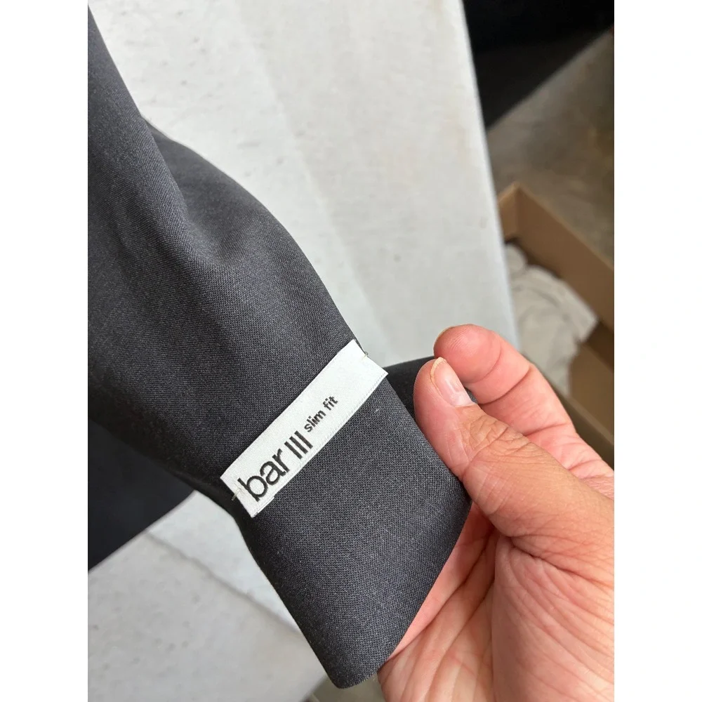 NWT Bar III Mens Slim Fit Power Stretch Suit Jacket Charcoal Gray Wool Blend 46R